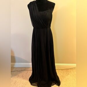One-Shoulder Black Pleated Maxi Dress